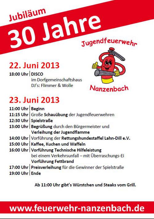 Plakat 30 Jahre Jugendfeuerwehr